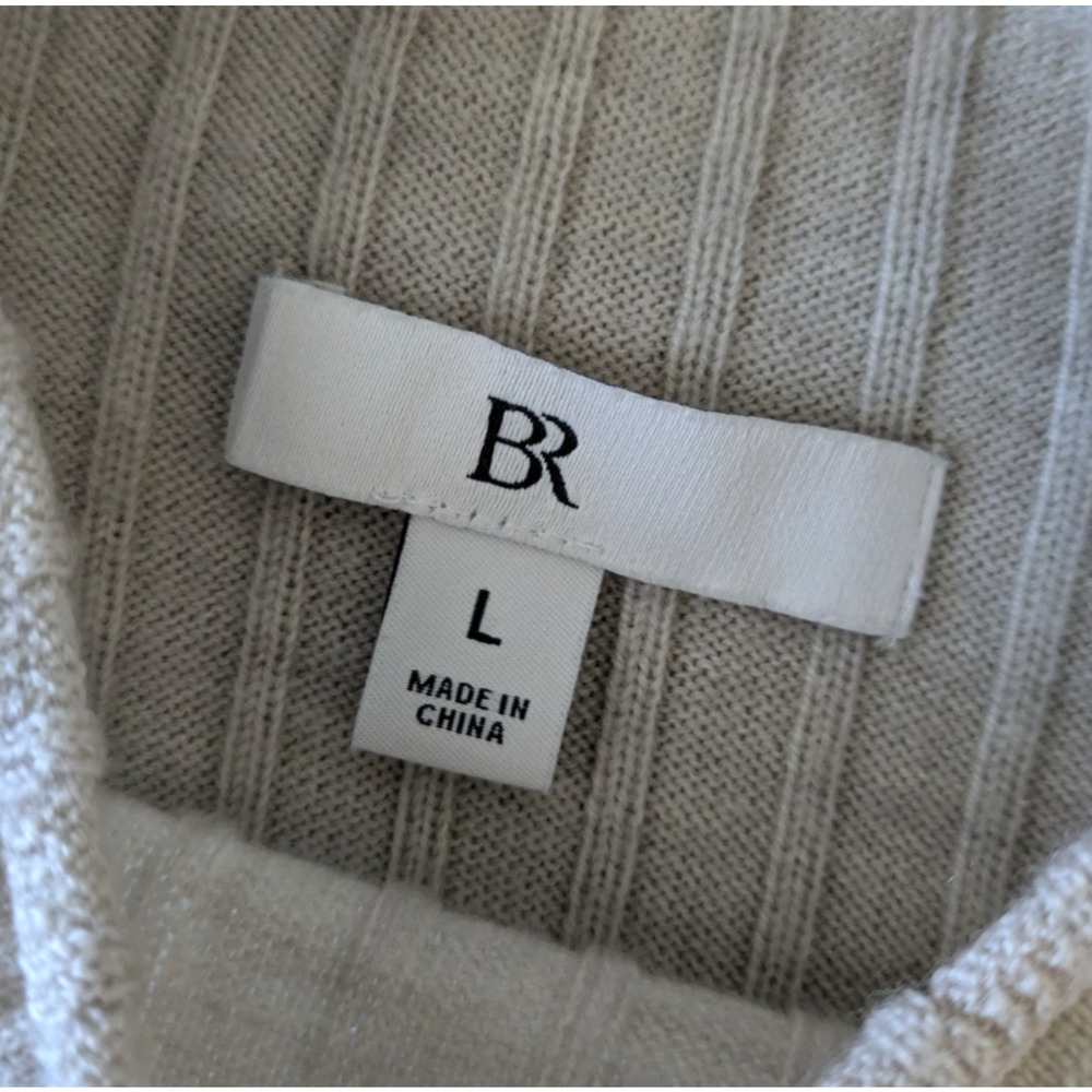 Banana Republic Heather Oatmeal Beige Ribbed Merino Mock Neck Tank Size Large - Picture 3 of 7